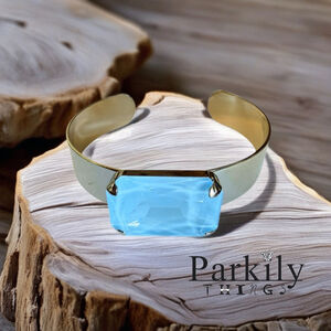 New Handcrafted silver bangle bracelet with sky blue ignite Swarovski crystal
